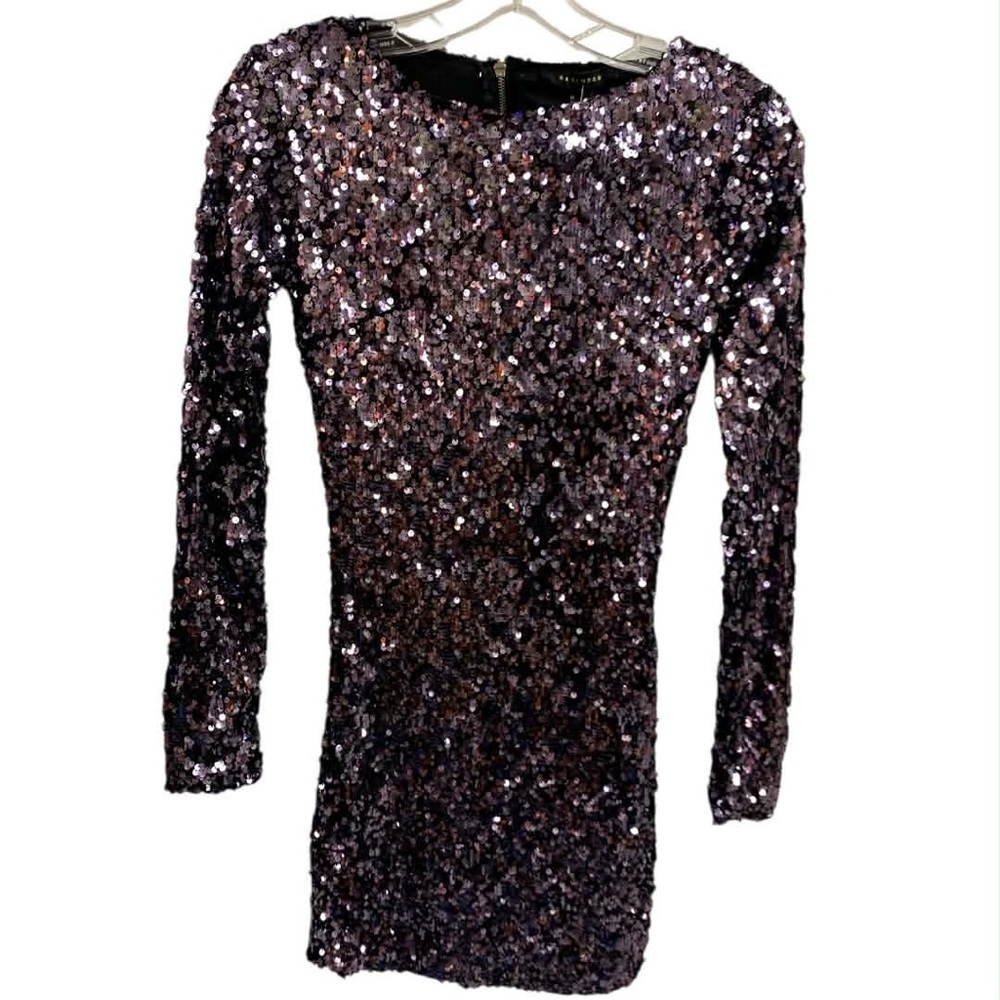 Revamped NWT Black and Purple Sequin Long Sleeve Dress Size S